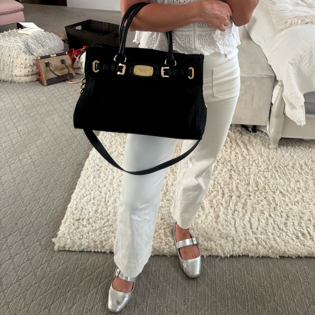 Michael Kors Black W/ Gold Hamilton Medium Canvas Ew Satchel Crossbody Bag